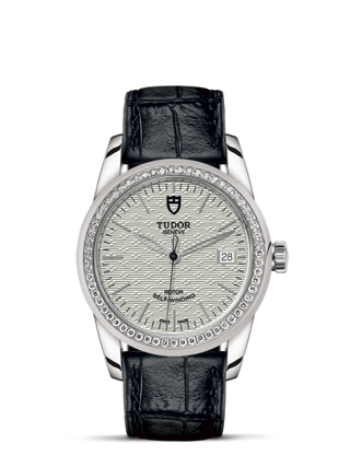 Tudor - 55020-0059  Glamour Date 36 Stainless Steel / Diamond / Jacquard Silver / Strap