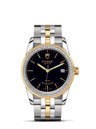 Tudor - 55023-0021  Glamour Date 36 Stainless Steel / Yellow Gold / Diamond / Black / Bracelet