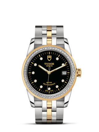 Tudor - 55023-0022  Glamour Date 36 Stainless Steel / Yellow Gold / Diamond / Black-Diamond / Bracelet