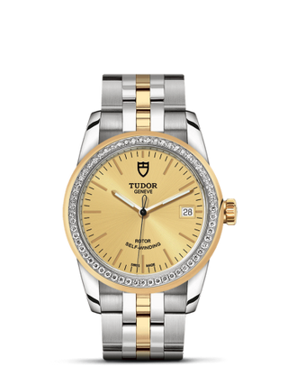 Tudor - 55023-0025  Glamour Date 36 Stainless Steel / Yellow Gold / Diamond / Champagne / Bracelet