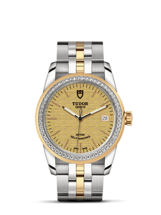 Tudor - 55023-0027  Glamour Date 36 Stainless Steel / Yellow Gold / Diamond / Jacquard Champagne / Bracelet