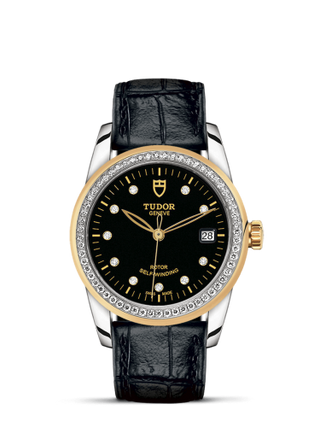 Tudor - 55023-0046  Glamour Date 36 Stainless Steel / Yellow Gold / Diamond / Black-Diamond / Strap