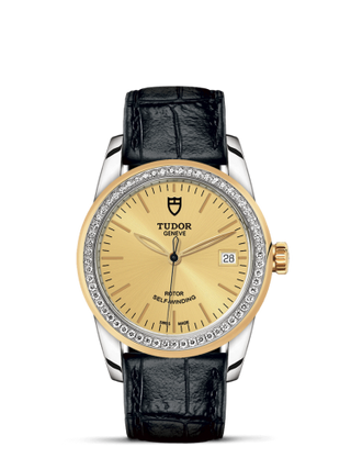 Tudor - 55023-0049  Glamour Date 36 Stainless Steel / Yellow Gold / Diamond / Champagne / Strap