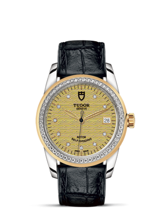 Tudor - 55023-0052  Glamour Date 36 Stainless Steel / Yellow Gold / Diamond / Jacquard Champagne-Diamond / Strap