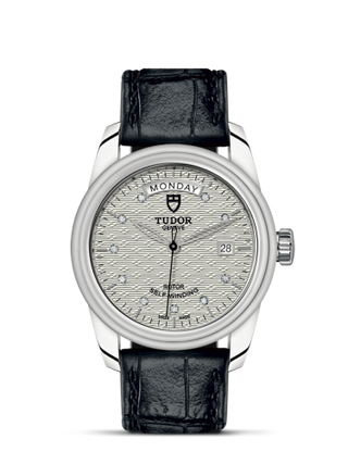 Tudor - 56000-0038  Glamour Day + Date Stainless Steel / Jacquard Silver-Diamond / Strap