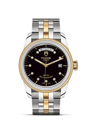 Tudor - 56003-0008  Glamour Day + Date Stainless Steel / Yellow Gold / Black-Diamond / Bracelet