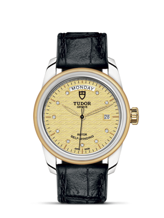 Tudor - 56003-0029  Glamour Day + Date Stainless Steel / Yellow Gold / Jacquard Champagne-Diamond / Strap