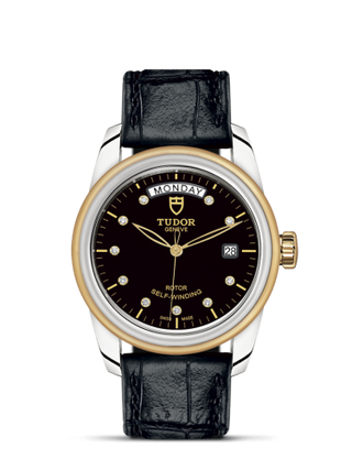 Tudor - 56003-0045  Glamour Day + Date Stainless Steel / Yellow Gold / Black-Diamond / Strap