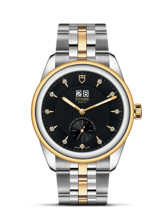 Tudor - 57103-0004  Glamour Double Date Stainless Steel / Yellow Gold / Black-Diamond / Bracelet