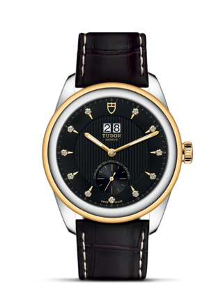 Tudor - 57103-0022  Glamour Double Date Stainless Steel / Yellow Gold / Black-Diamond / Strap