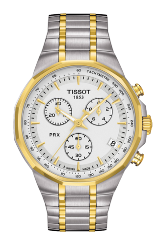 Tissot - T077.417.22.031.00  PRX Chronograph Quartz Stainless Steel / Yellow Gold PVD / Silver