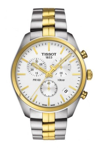 Tissot - T101.417.22.031.00  PR 100 Chronograph Quartz 41 Stainless Steel / Yellow Gold PVD / Silver / Bracelet