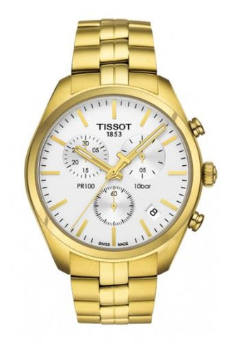 Tissot - T101.417.33.031.00  PR 100 Chronograph Quartz 41 Yellow Gold PVD / Silver / Bracelet