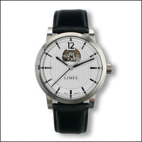 Limes Chyros Balancier Visible - silvered / black leather strap (Croco) (U6017-LA2.1)