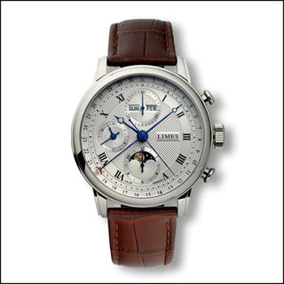 Limes - U6282C-LC1.2  Pharo Chrono - Silvered / roman / brown leather strap