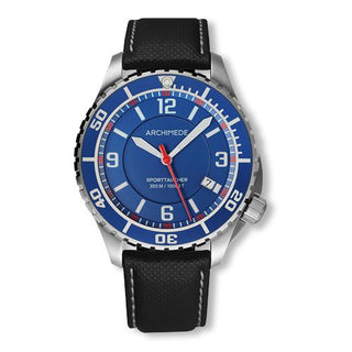 Archimede - UA8974-TB-A5.5  SportTaucher Stainless Steel / Blue / Black Leather