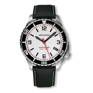 Archimede - UA8974-TS-A3.5  SportTaucher Stainless Steel / White / Black Leather