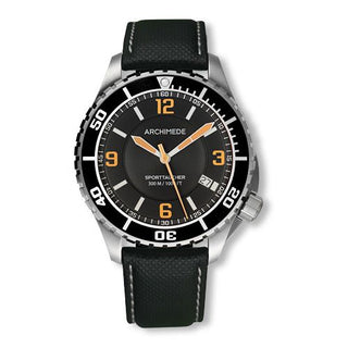 Archimede - UA8974-TS-A4.5  SportTaucher Stainless Steel / Black / Black Leather