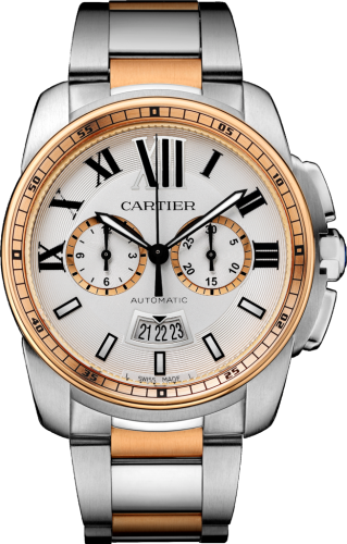 Cartier - W7100042  Calibre de Cartier Chronograph Stainless Steel / Pink Gold / Silver / Bracelet