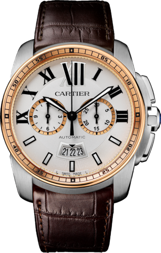 Cartier - W7100043  Calibre de Cartier Chronograph Stainless Steel / Pink Gold / Silver