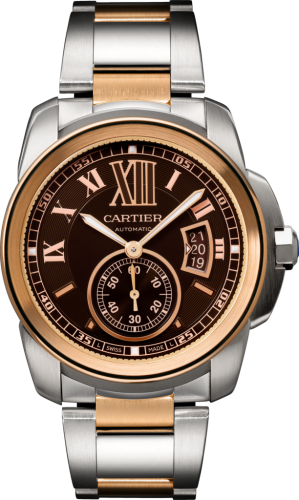 Cartier - W7100050  Calibre de Cartier 42 Stainless Steel / Pink Gold / Chocolate / Bracelet