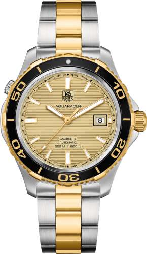 TAG Heuer - WAK2121.BB0835  Aquaracer 500M Calibre 5 41 Stainless Steel / Yellow Gold / Champagne / Bracelet