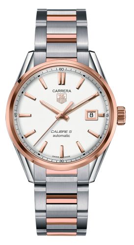 TAG Heuer - WAR215D.BD0784  Carrera Calibre 5 39 Stainless Steel / Rose Gold / Silver / Bracelet