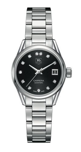 TAG Heuer - WAR2413.BA0770  Carrera Calibre 9 28 Stainless Steel / Black - Diamond / Bracelet