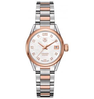 TAG Heuer - WAR2452.BD0777  Carrera Calibre 9 28 Stainless Steel / Rose Gold / MOP - Diamond / Bracelet