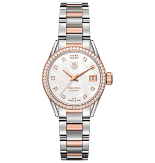 TAG Heuer - WAR2453.BD0777  Carrera Calibre 9 28 Stainless Steel / Rose Gold / Diamond / MOP - Diamond / Bracelet