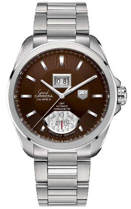 TAG Heuer - WAV5113.BA0901  Grand Carrera Calibre 8 RS Grande Date GMT Stainless Steel / Brown / Bracelet