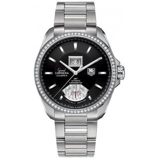 TAG Heuer - WAV5115.BA0901  Grand Carrera Calibre 8 RS Grande Date GMT Stainless Steel - Diamond / Black / Bracelet