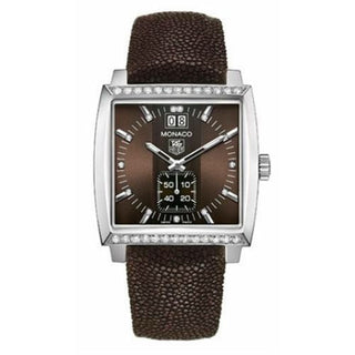 TAG Heuer - WAW1316.EB0025  Monaco Quartz Big Date Stainless Steel / Diamond / Brown / Galuchat