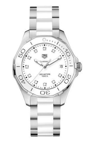 TAG Heuer - WAY131D.BA0914  Aquaracer 300M Quartz 35 Stainless Steel / White - Diamond / Bracelet